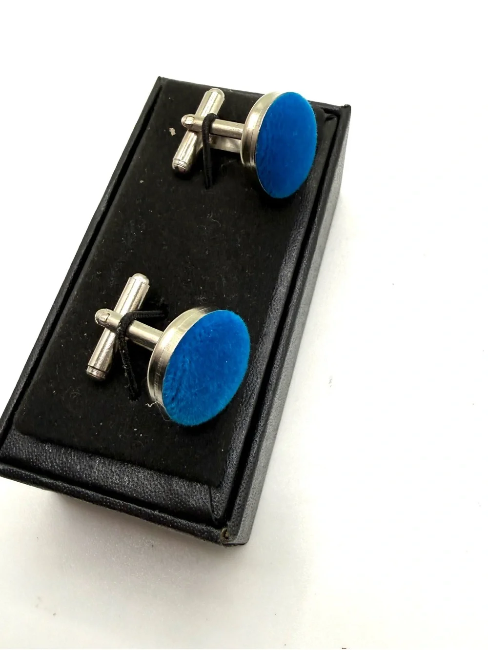 Blue Round Velvet Men’s Cufflinks - Classic Metal Backing